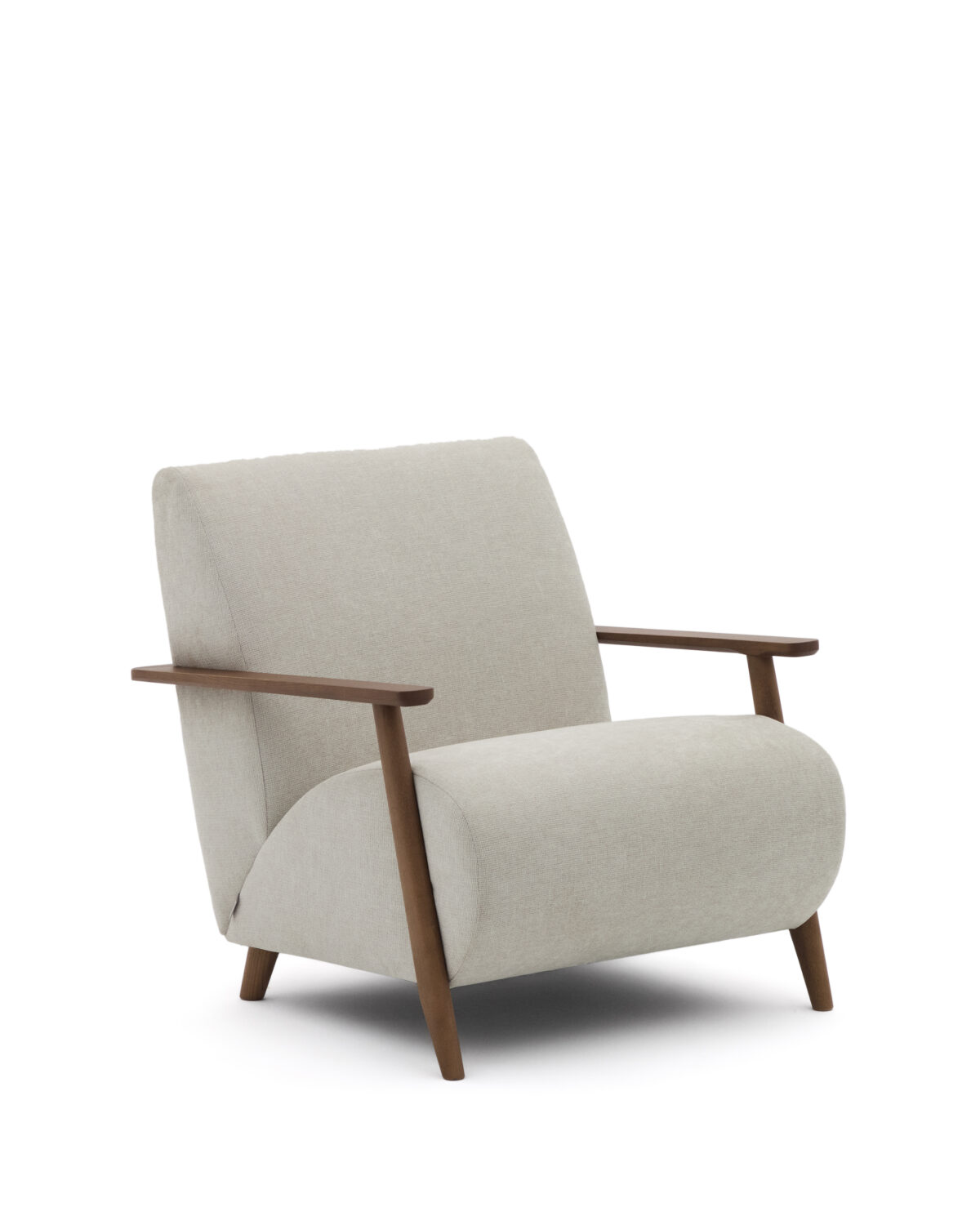 Kave Home Meghan fauteuil van parel chenille massief essenhout met notenhout afwerking FSC Mix Credit - Afbeelding 5