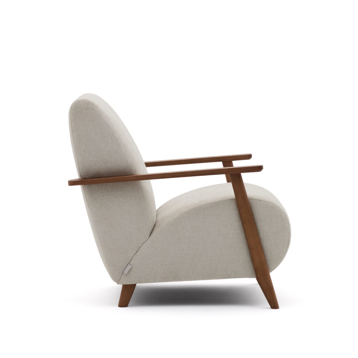 Kave Home Meghan fauteuil van parel chenille massief essenhout met notenhout afwerking FSC Mix Credit - Afbeelding 6