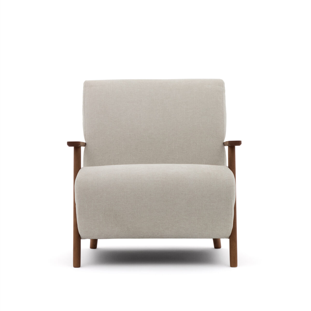 Kave Home Meghan fauteuil van parel chenille massief essenhout met notenhout afwerking FSC Mix Credit - Afbeelding 10