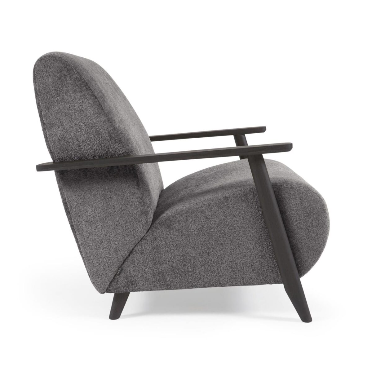 Kave Home Meghan fauteuil in grijze chenille en hout met wengé afwerking - Afbeelding 5