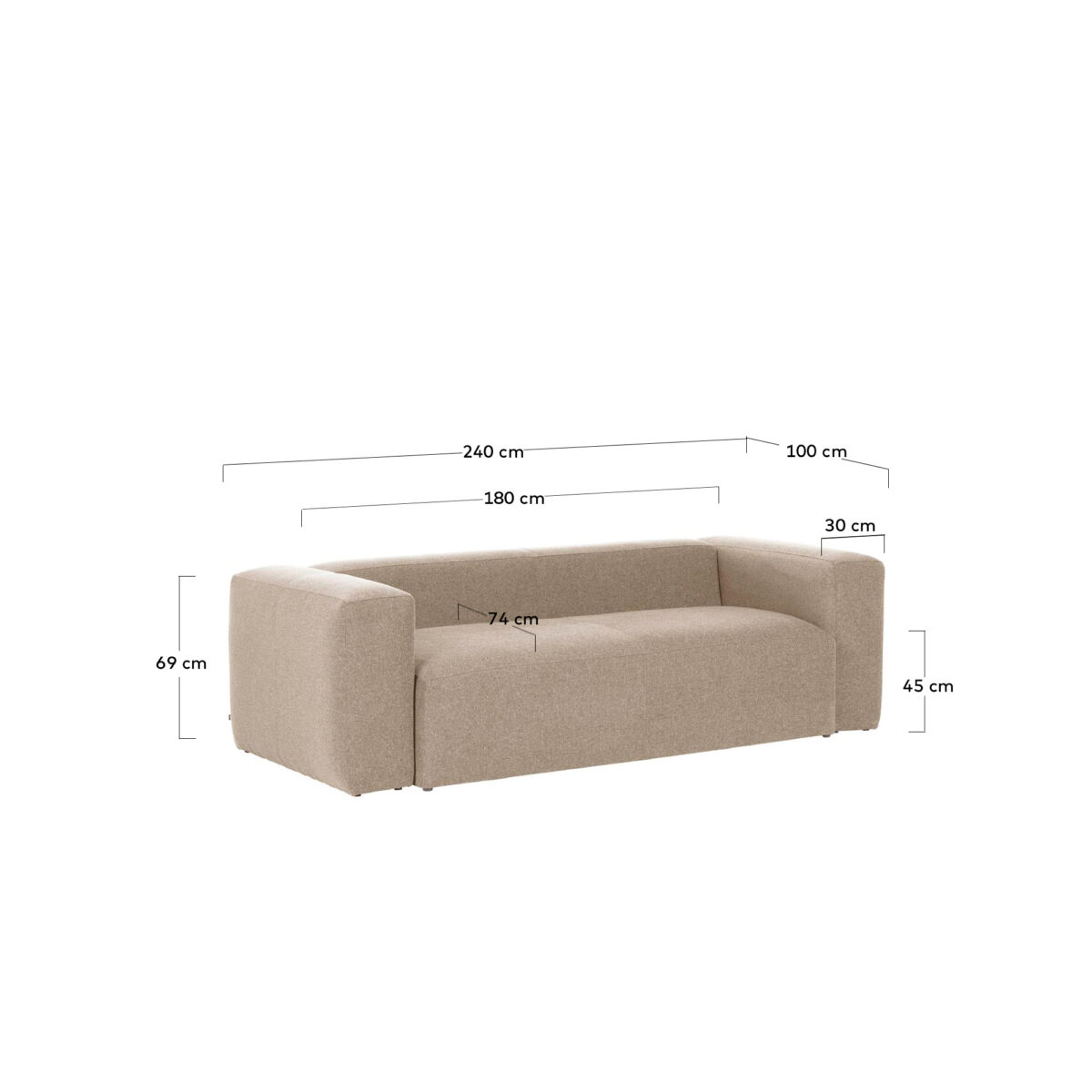 Kave Home Blok 3-zitsbank in beige chenille 240 cm FSC Mix Credit - Afbeelding 11