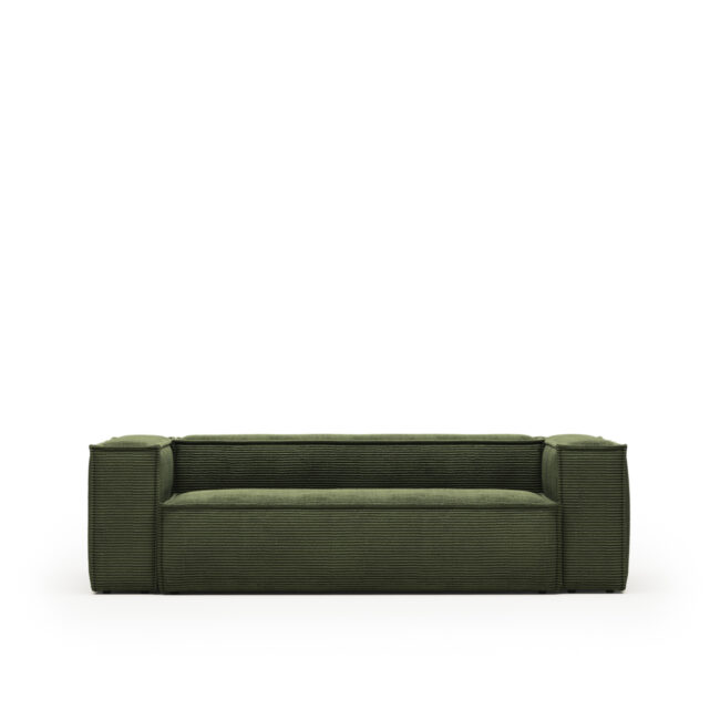 Kave Home Blok 3-zitsbank in dik groen ribfluweel 240 cm FSC Mix Credit