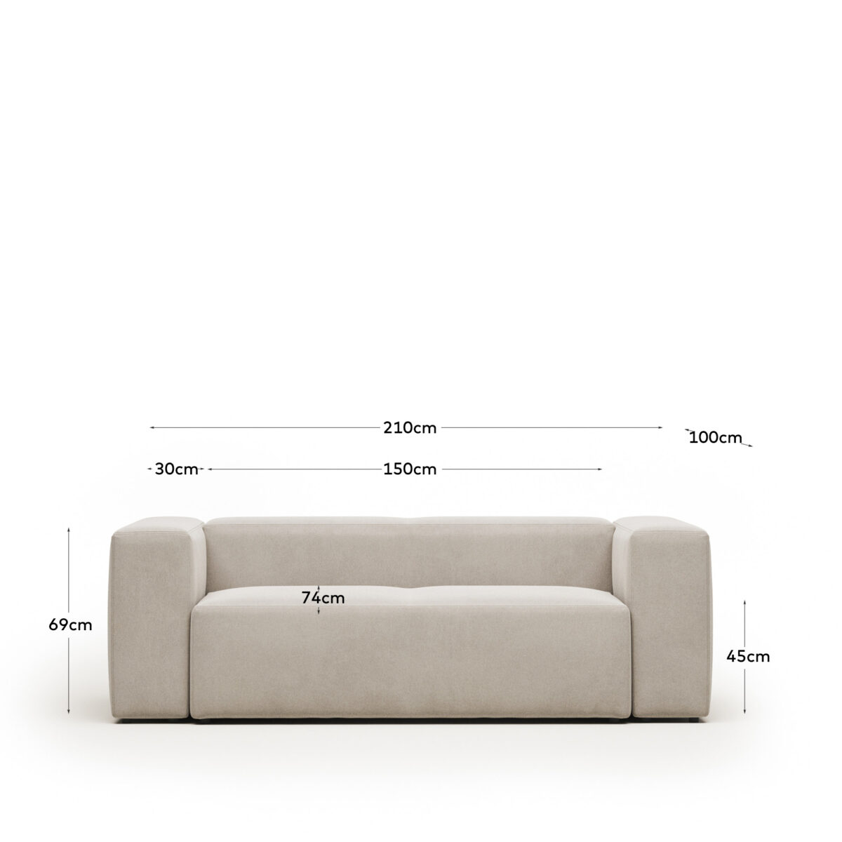 Kave Home Blok 2-zitsbank in beige chenille 210 cm FSC Mix Credit - Afbeelding 10