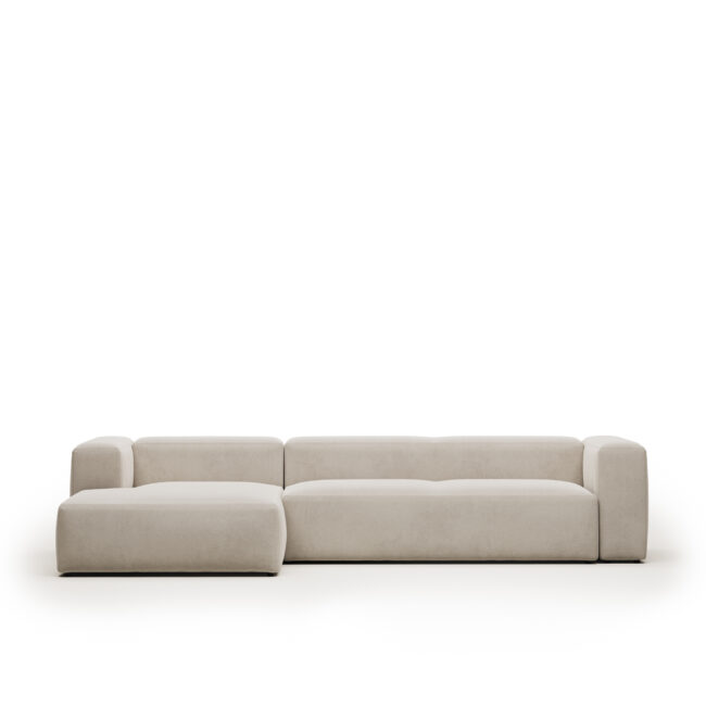 Kave Home Blok 4-zitsbank in beige chenille en met chaise longue links 330 cm FSC Mix Credit