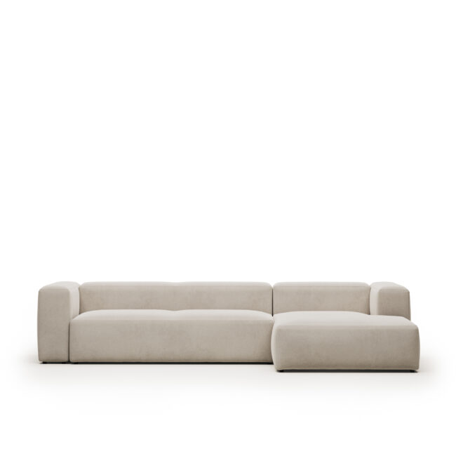 Kave Home Blok 4-zitsbank in beige chenille en met chaise longue rechts 330 cm FSC Mix Credit