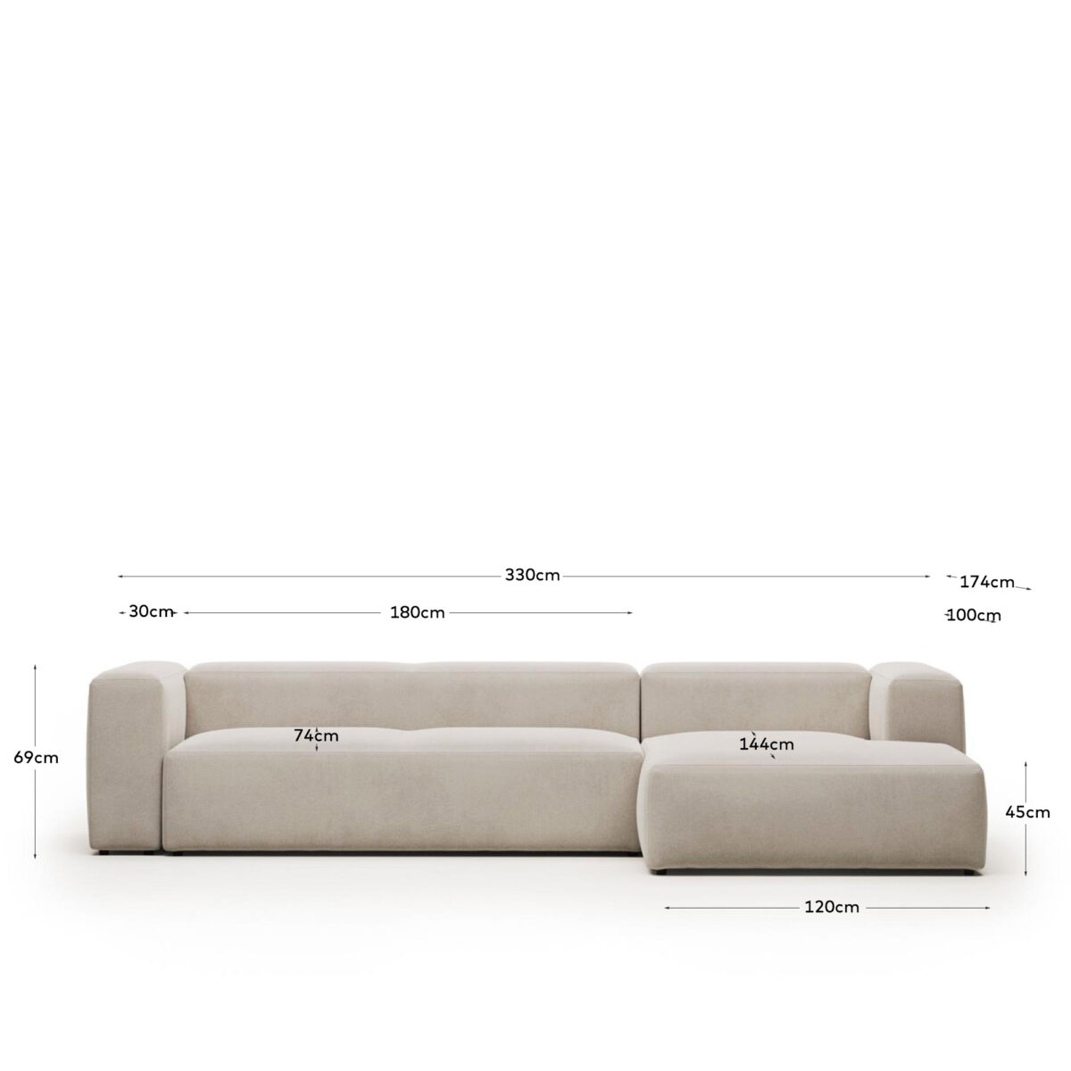 Kave Home Blok 4-zitsbank in beige chenille en met chaise longue rechts 330 cm FSC Mix Credit - Afbeelding 9