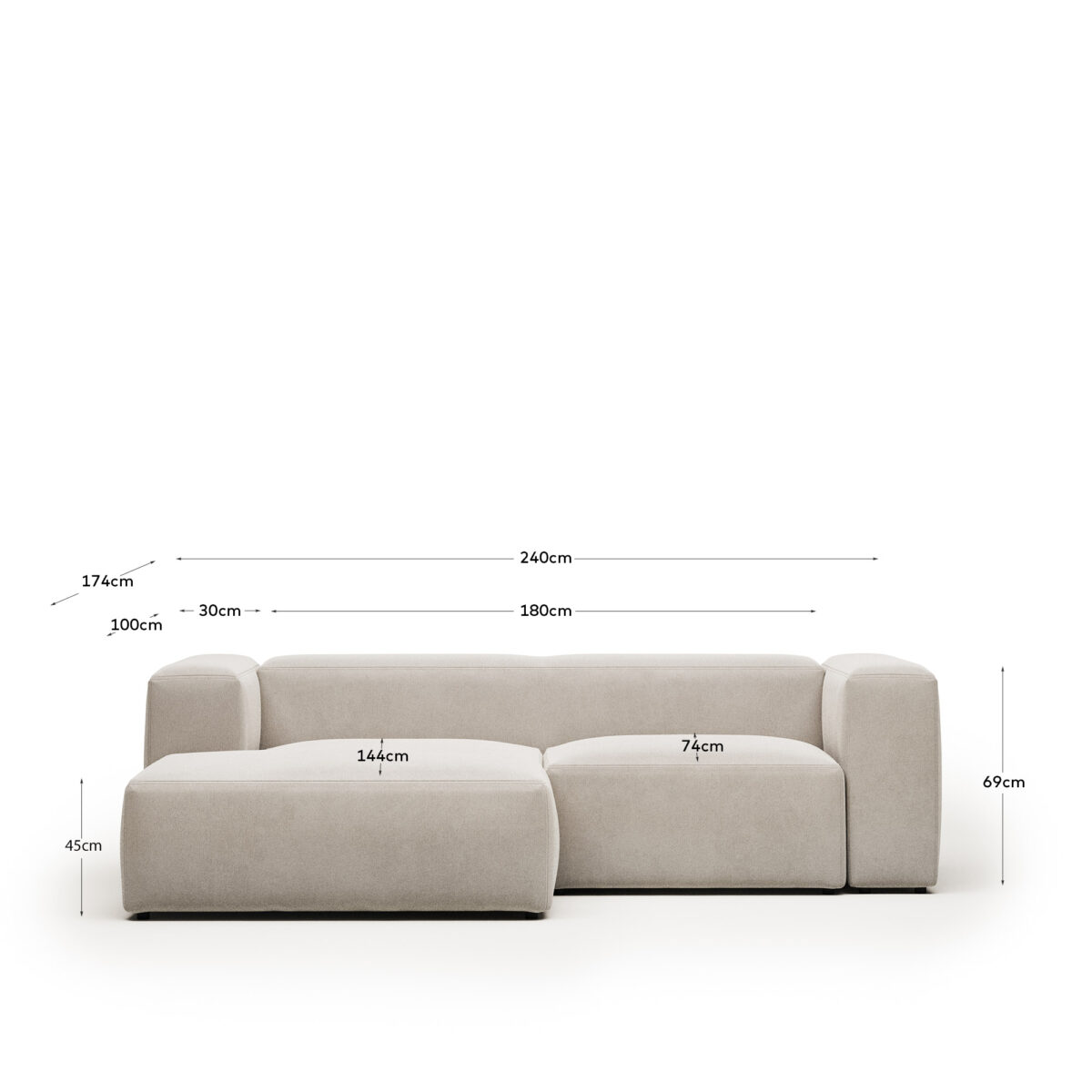 Kave Home Blok 2-zitsbank in beige chenille met een chaise longue links 240 cm FSC Mix Credit - Afbeelding 9