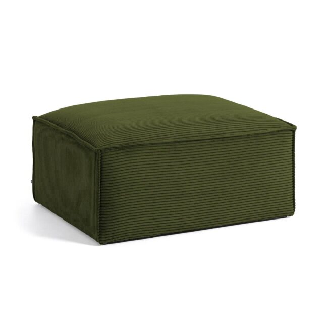 Kave Home Blok-voetenbankje in dik groen ribfluweel 90 x 74 cm FSC Mix Credit