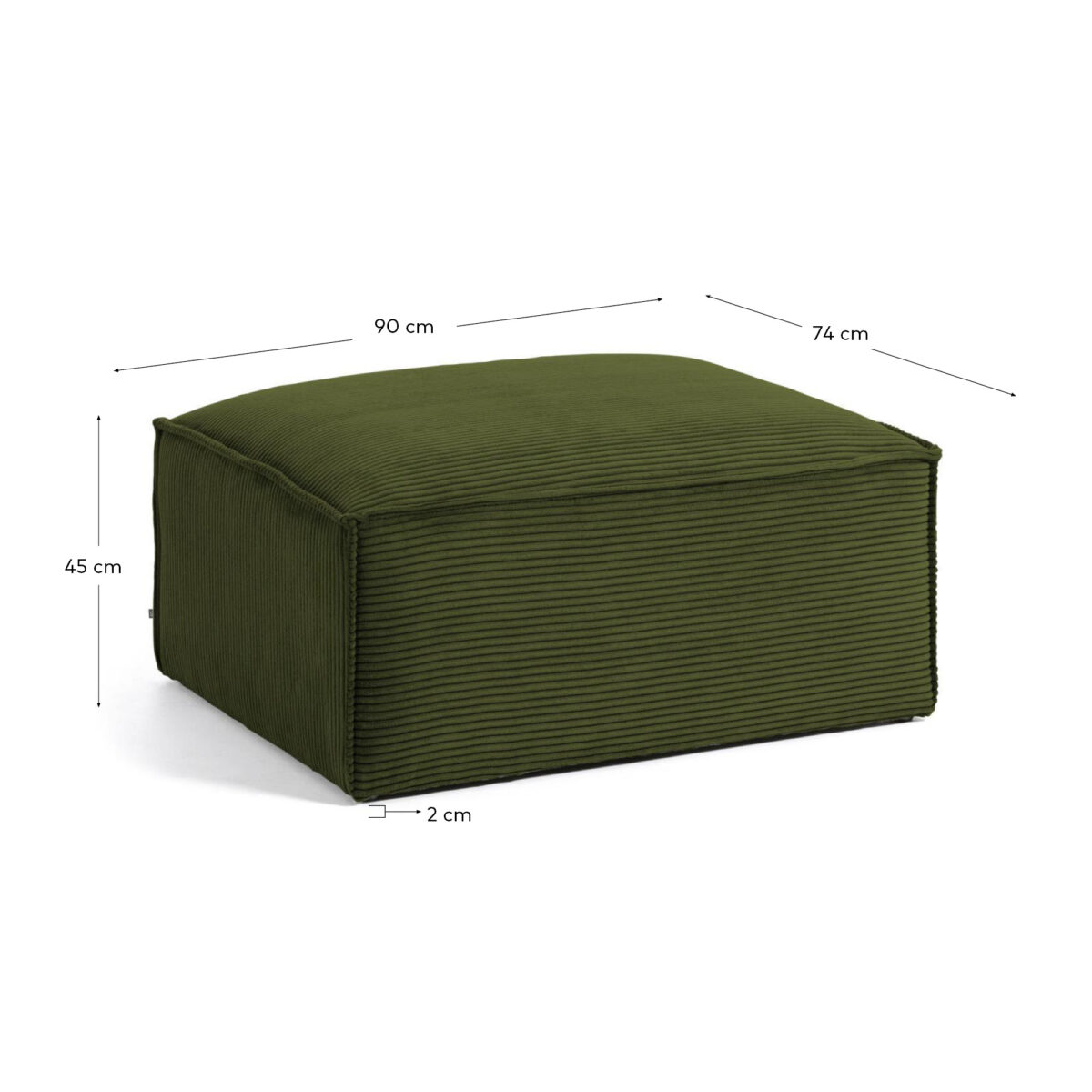 Kave Home Blok-voetenbankje in dik groen ribfluweel 90 x 74 cm FSC Mix Credit - Afbeelding 5