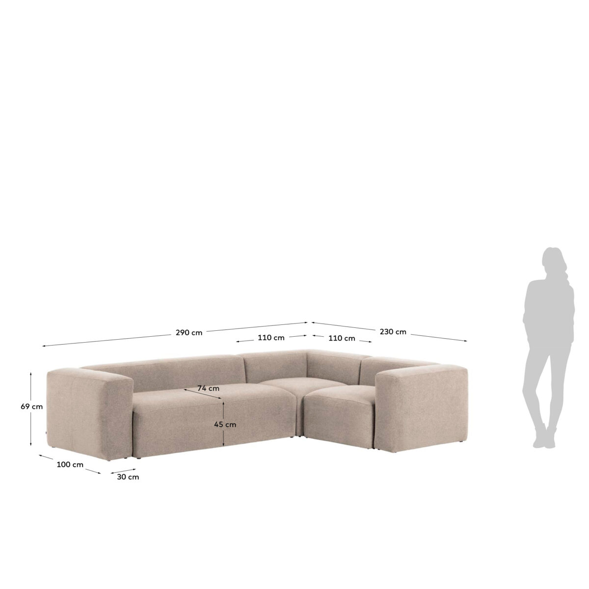 Kave Home 4-zits hoekbank Blok beige 320 x 230 cm / 230 x 320 cm - Afbeelding 8