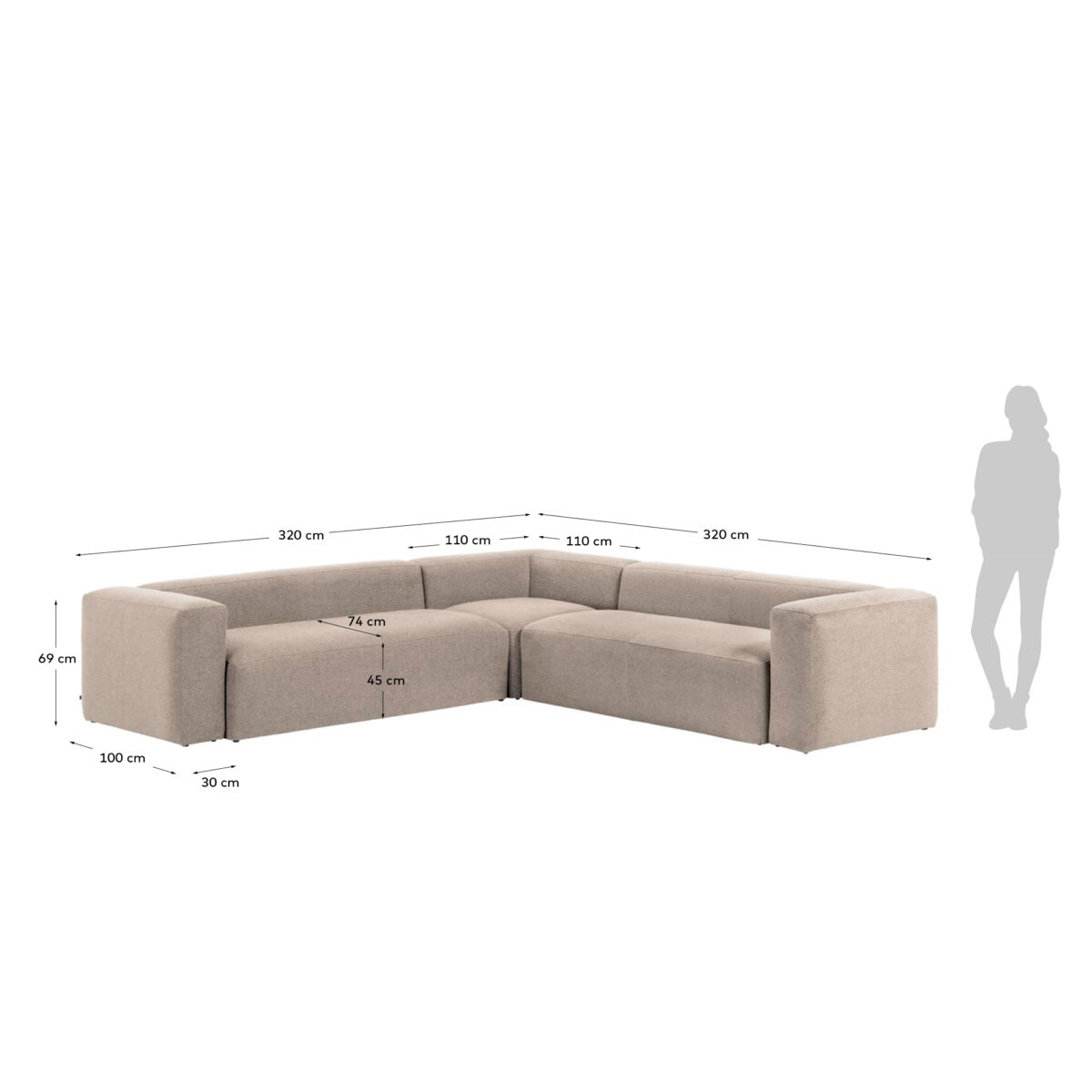 Kave Home Blok 6-zitshoekbank in beige chenille 320 x 320 cm FSC Mix Credit - Afbeelding 8