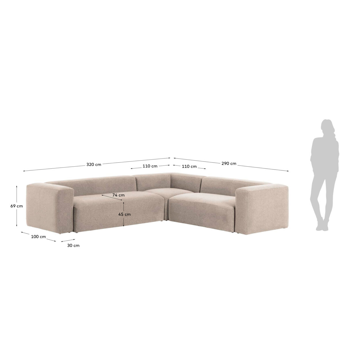 Kave Home Blok 5-zitshoekbank in beige chenille 320 x 290 cm / 290 x 320 cm FSC Mix Credit - Afbeelding 8