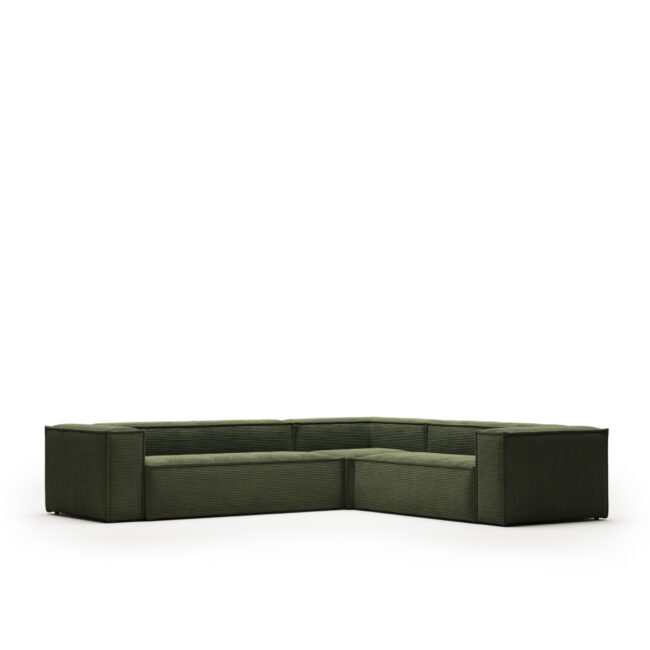 Kave Home Blok 5-zitshoekbank in dik groen ribfluweel 320 x 290 / 290 x 320 cm FSC Mix Credit