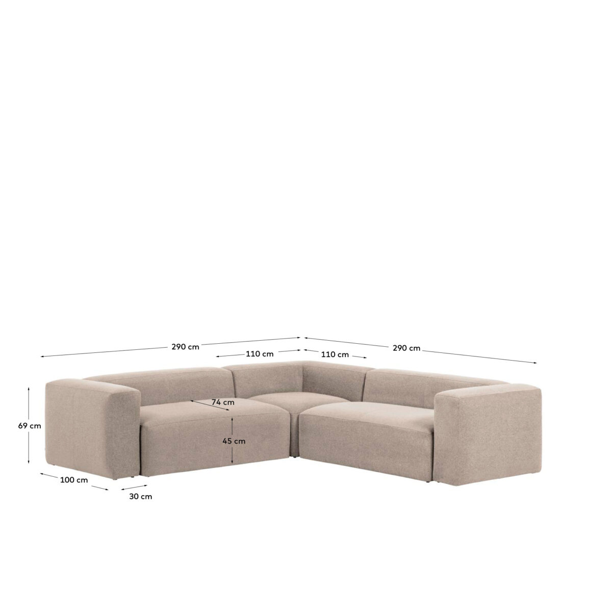 Kave Home Blok 4-zitshoekbank in beige chenille 290 x 290 cm FSC Mix Credit - Afbeelding 8