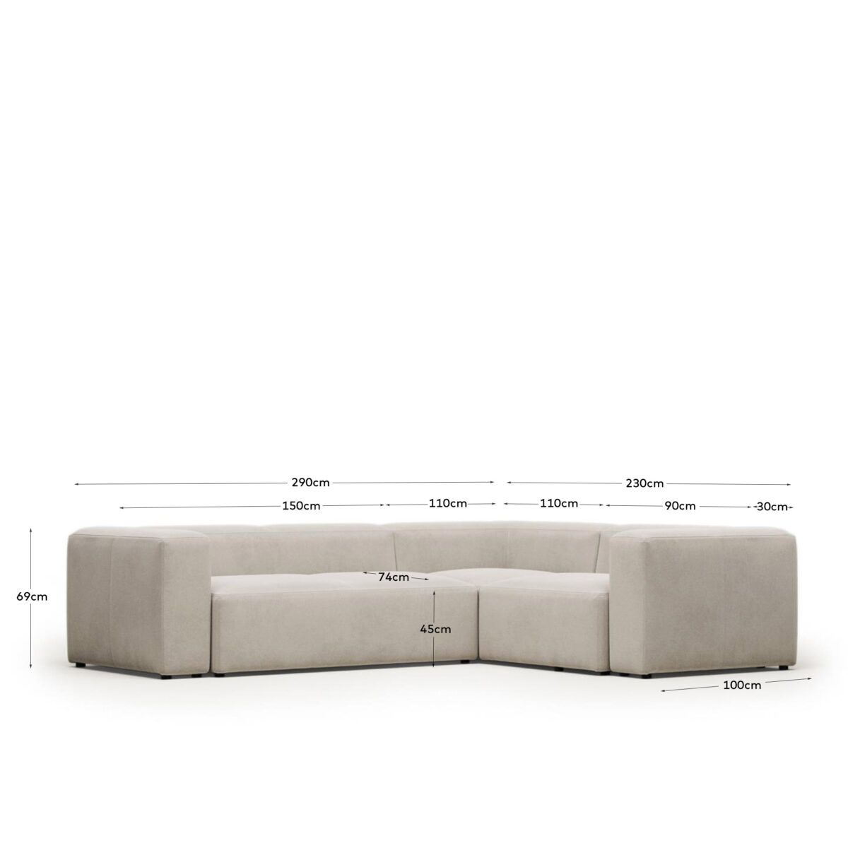 Kave Home Blok 3-zitshoekbank in beige chenille 290 x 230 cm / 230 cm 290 cm FSC Mix Credit - Afbeelding 8