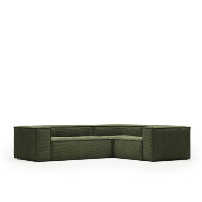 Kave Home Blok 3-zitshoekbank in dik groen ribfluweel 290 x 230 cm / 230 cm 290 cm FSC Mix Credit