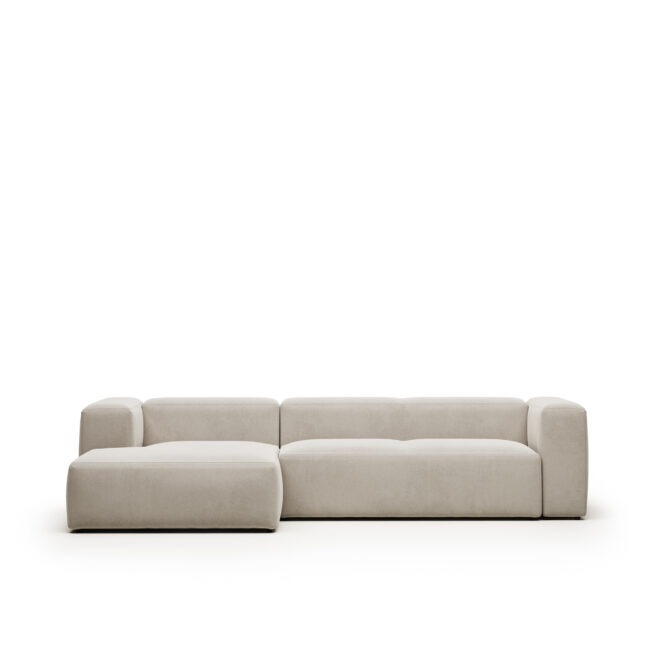 Kave Home Blok 3-zitsbank in beige chenille en met chaise longue links 300 cm FSC Mix Credit
