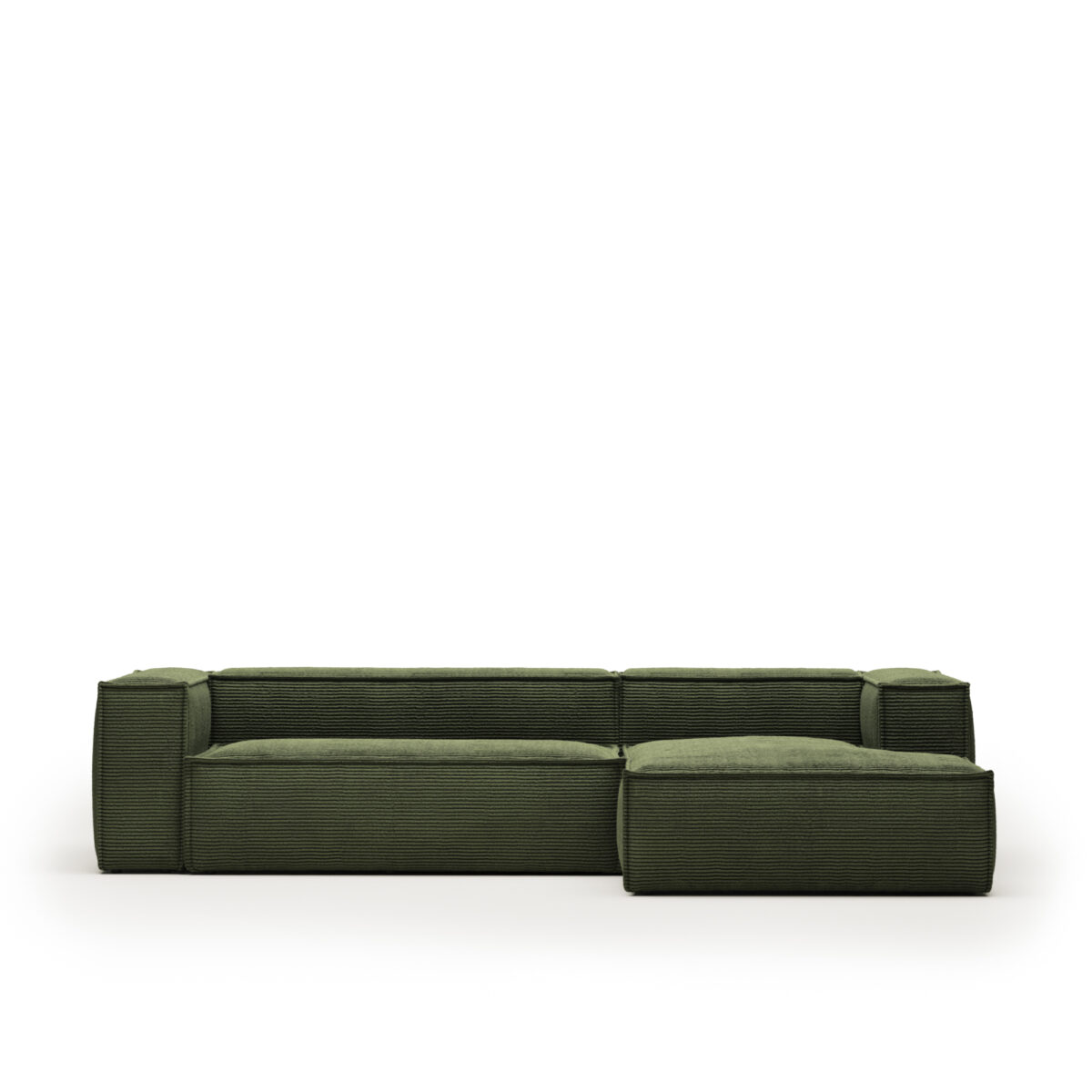 Kave Home Blok 3-zitsbank met dik groen ribfluweel en chaise longue rechts 300 cm FSC Mix Credit