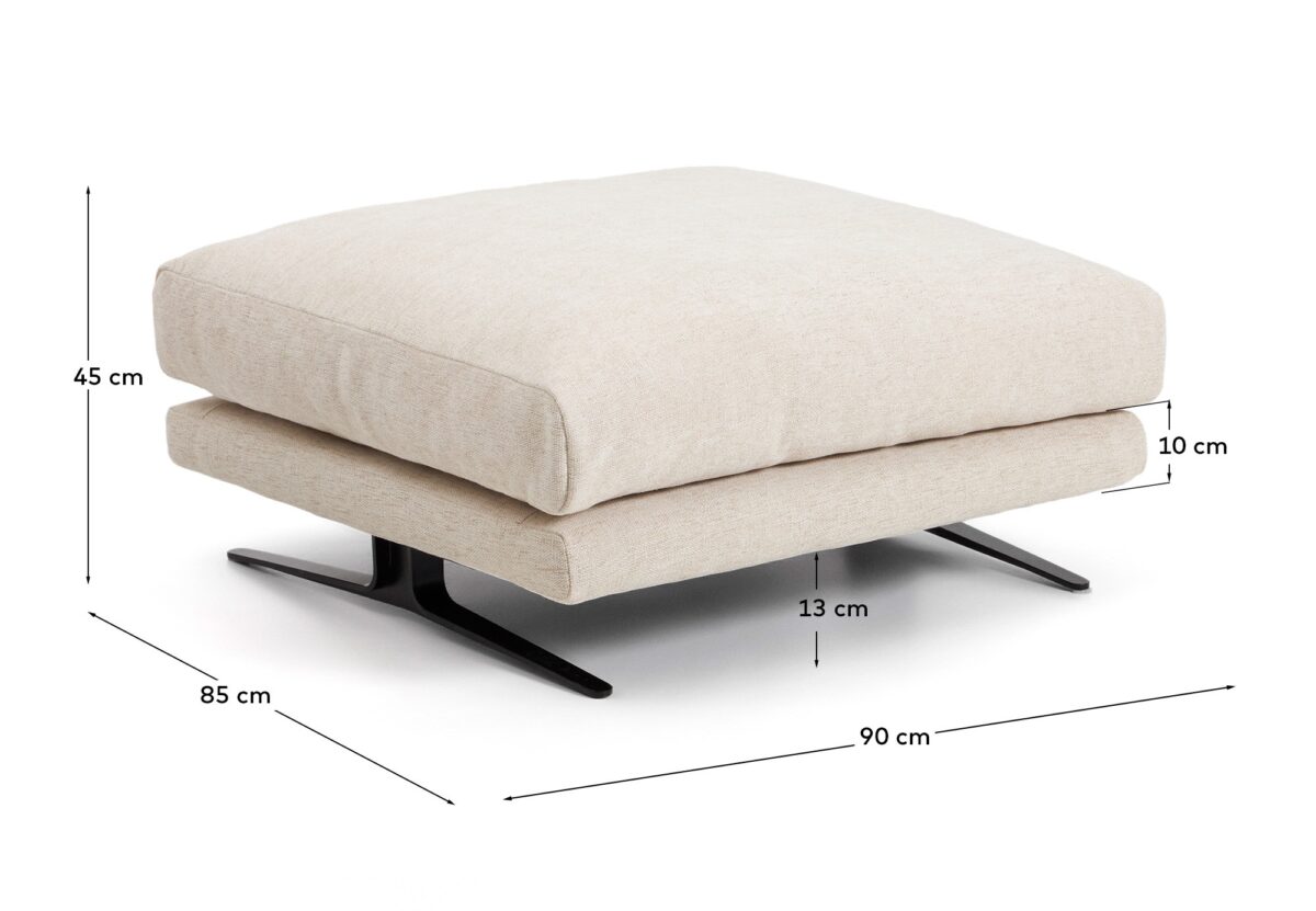 Kave Home Veliro voetenbankje in beige chenille met zwarte stalen poten 85 x 90 cm FSC Mix Credit - Afbeelding 5