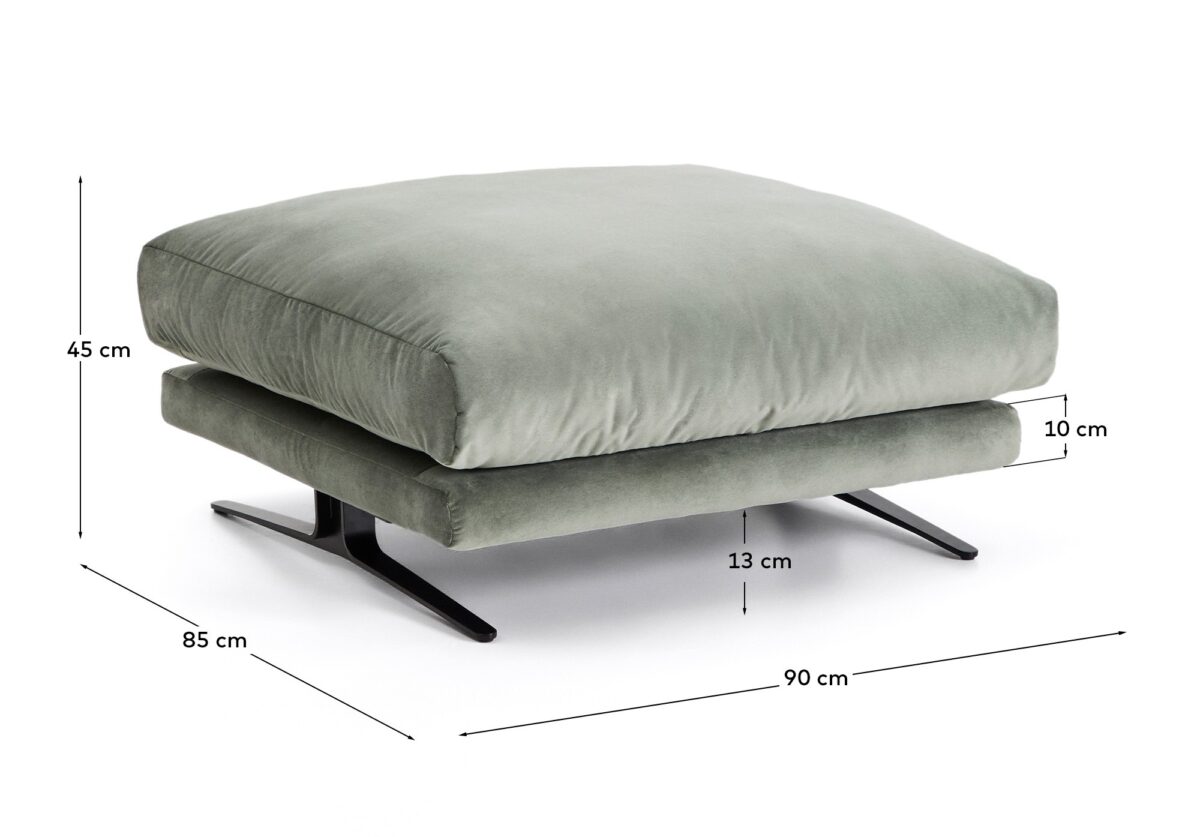 Kave Home Veliro voetenbankje in groen fluweel en stalen poten met zwarte afwerking 85 x 90 cm FSC Mix Credit - Afbeelding 6