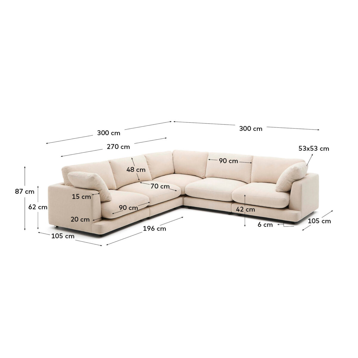 Kave Home Gala 6-zitshoekbank in beige chenille FSC Mix Credit 300 x 300 cm - Afbeelding 6