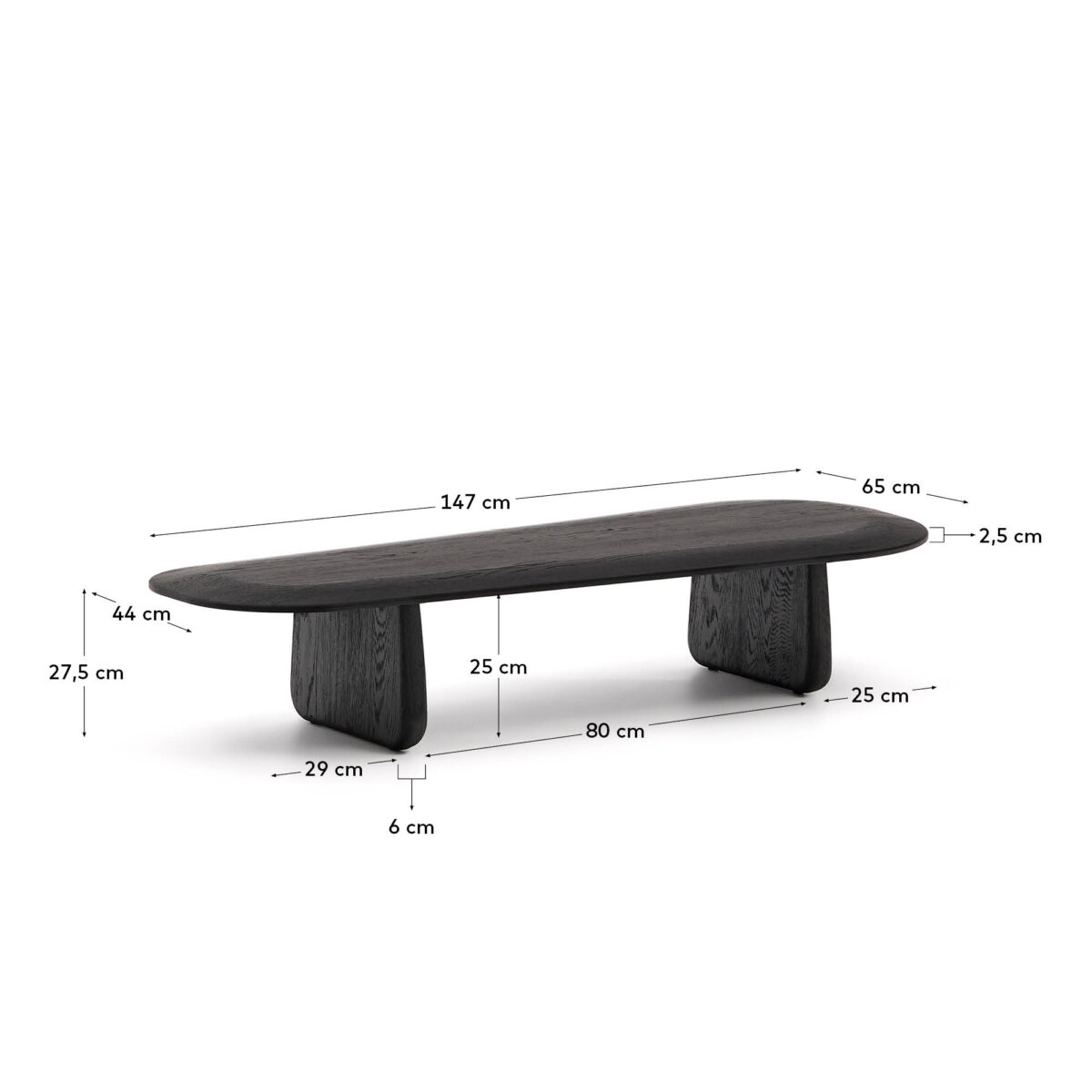 Kave Home Pirita salontafel van massief eikenhout met zwarte afwerking 146 x 56,5 cm FSC 100% - Afbeelding 5