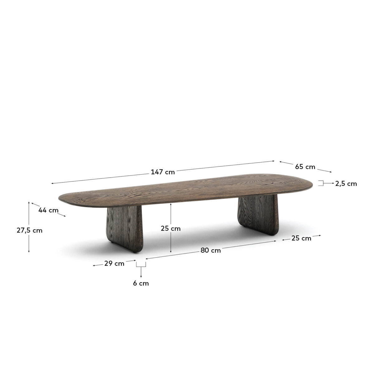 Kave Home Pirita salontafel van massief eikenhout met donkere afwerking 146 x 56,5 cm FSC 100% - Afbeelding 7