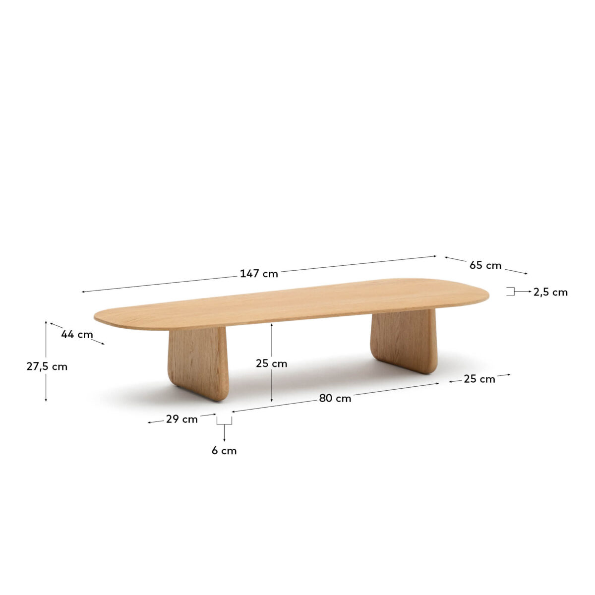Kave Home Pirita salontafel van massief eikenhout met naturel afwerking 146 x 56,5 cm FSC 100% - Afbeelding 6
