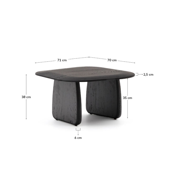 Kave Home Pirita bijzettafel van massief eikenhout met zwarte afwerking 71 x 70 cm FSC 100%