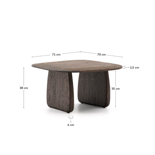 Kave Home Pirita bijzettafel van massief eikenhout met donkere afwerking 71 x 70 cm FSC 100%