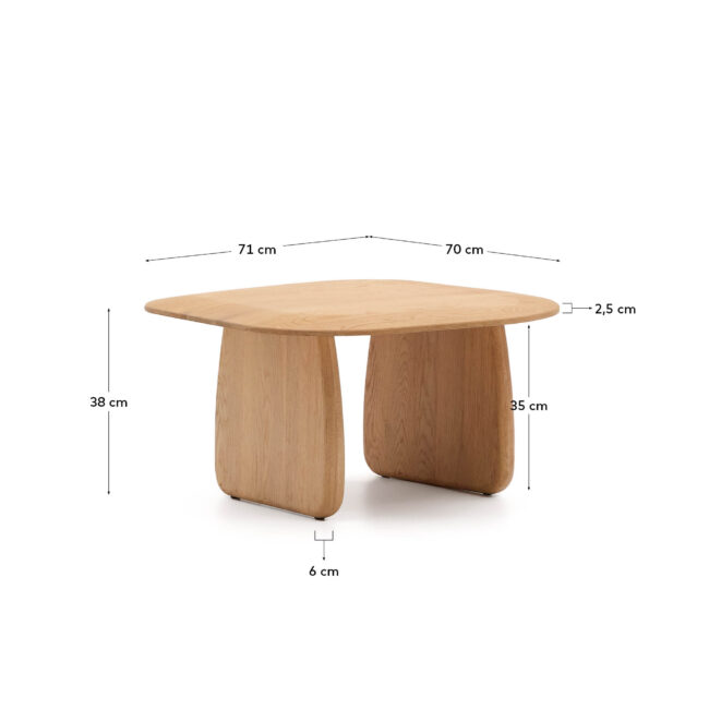 Kave Home Pirita bijzettafel van massief eikenhout met naturel afwerking 71 x 70 cm FSC 100%