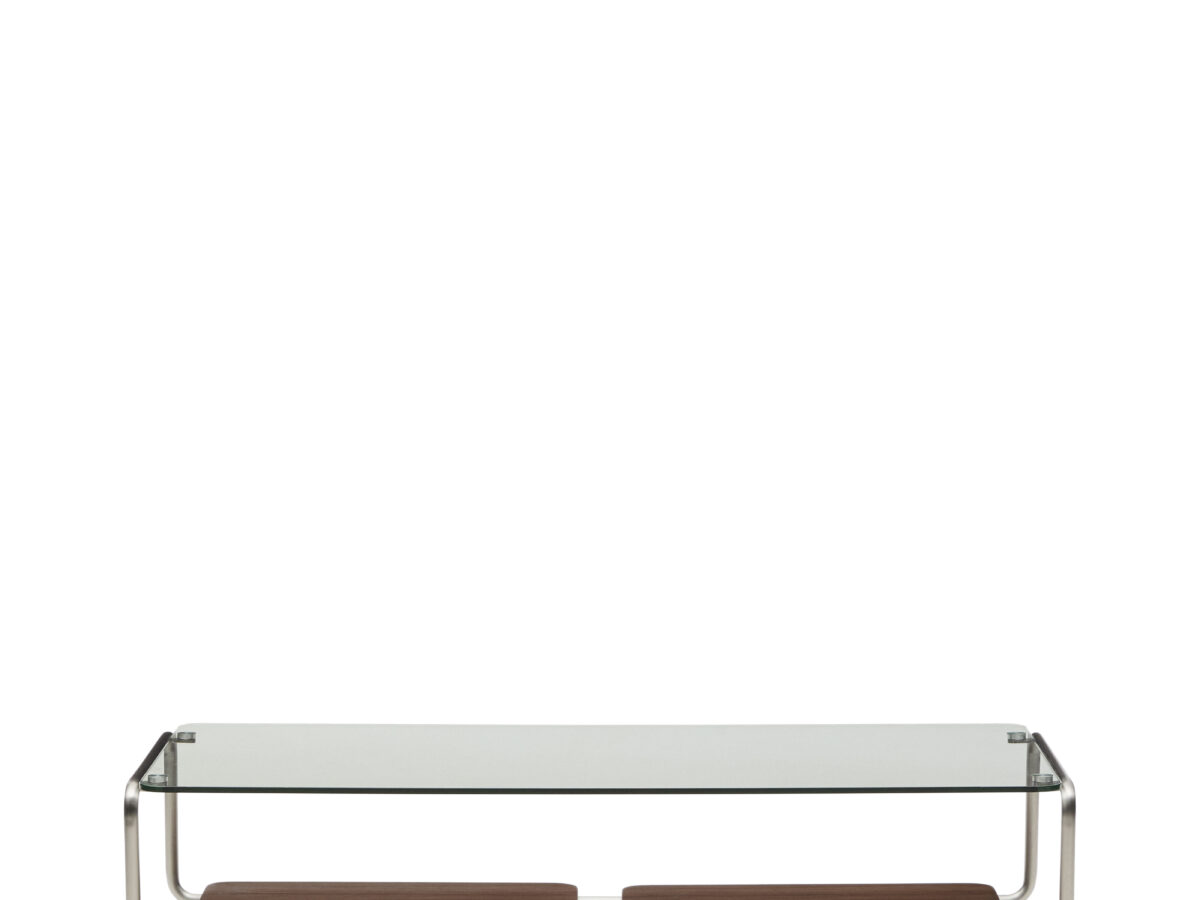 Kave Home Tarsel salontafel van gehard glas en een walnootfineer blad met geborsteld roestvrij stalen frame 140 x 60 cm