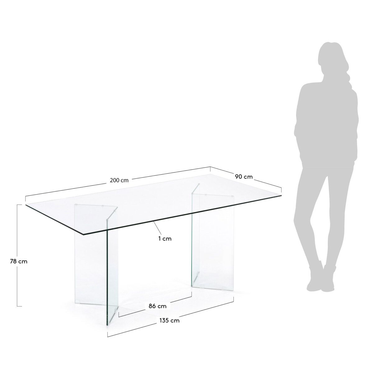 Kave Home Burano glazen tafel 200 x 90 cm - Afbeelding 6