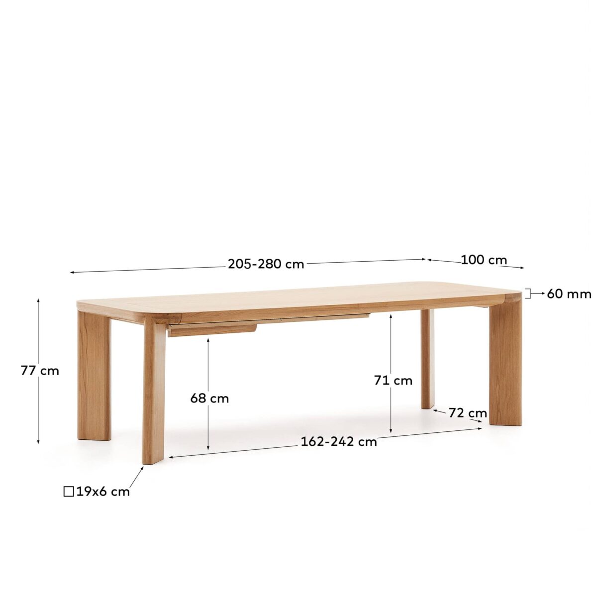 Kave Home Uitschuifbare tafel Jondal van FSC 100% massief eikenhout en -fineer 200 (280) x 100 cm - Afbeelding 10