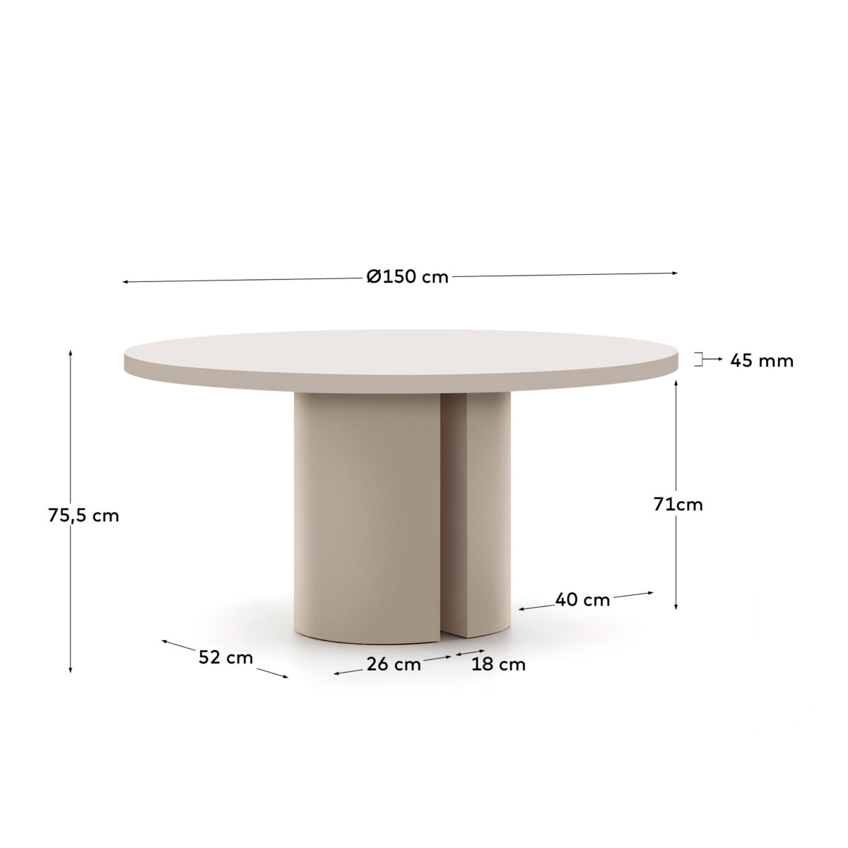 Kave Home Nealy ronde tafel in gelakt MDF in ruwe afwerking Ø 150 cm - Afbeelding 8