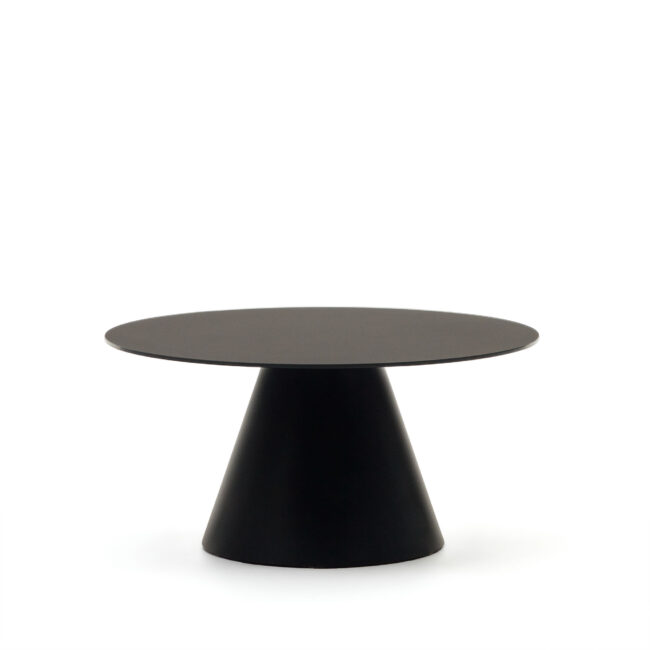 Kave Home Wilshire salontafel van gehard glas en metaal, zwart, Ø 80 cm