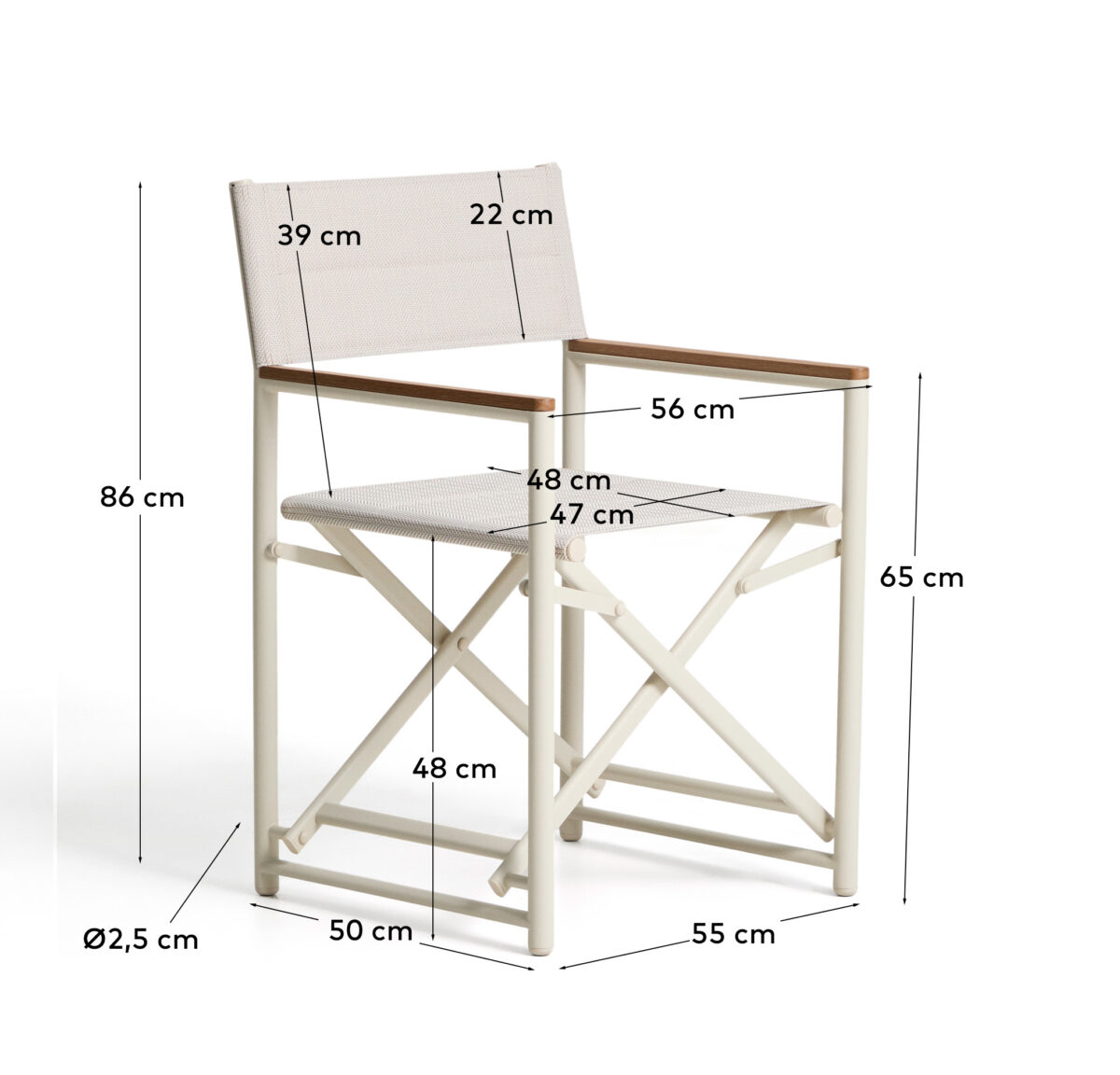 Kave Home Tisno klapstoel voor buiten in ecru aluminium en ecru texteline - Afbeelding 10