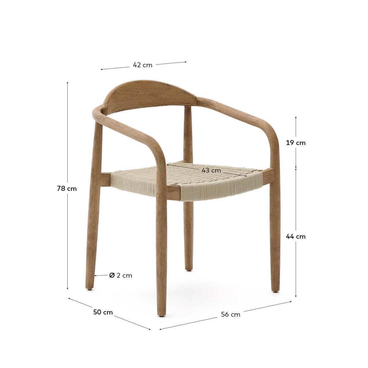 Kave Home Nina stapelbare stoel van massief acaciahout en ecru touw FSC 100% - Afbeelding 10