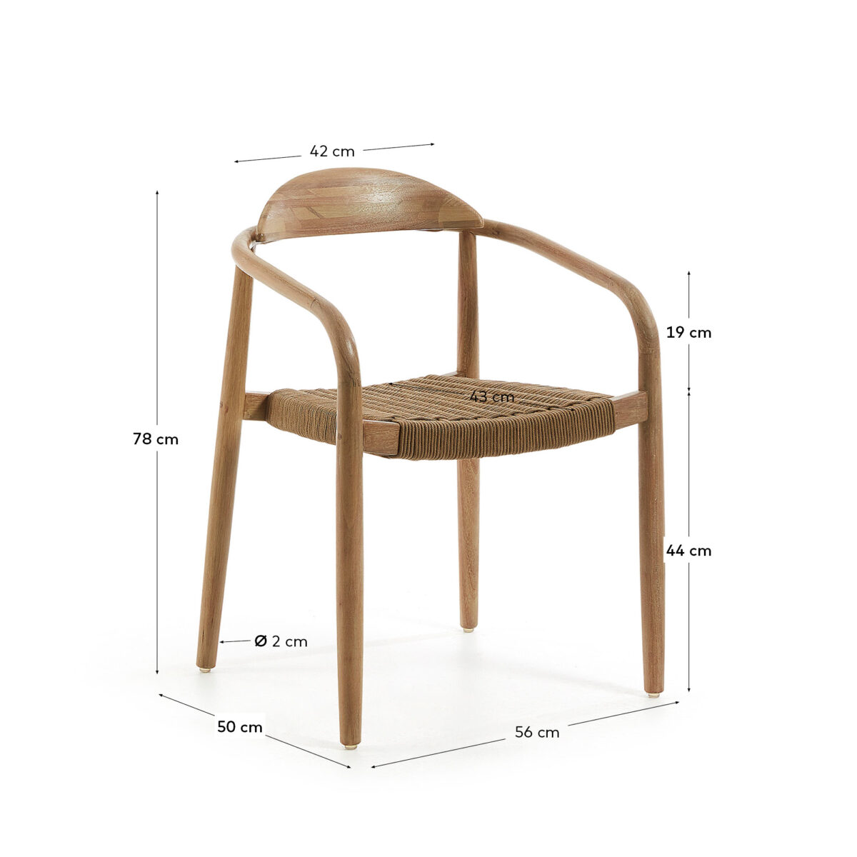 Kave Home Nina stapelbare stoel van massief acaciahout en beige touw FSC 100% - Afbeelding 14