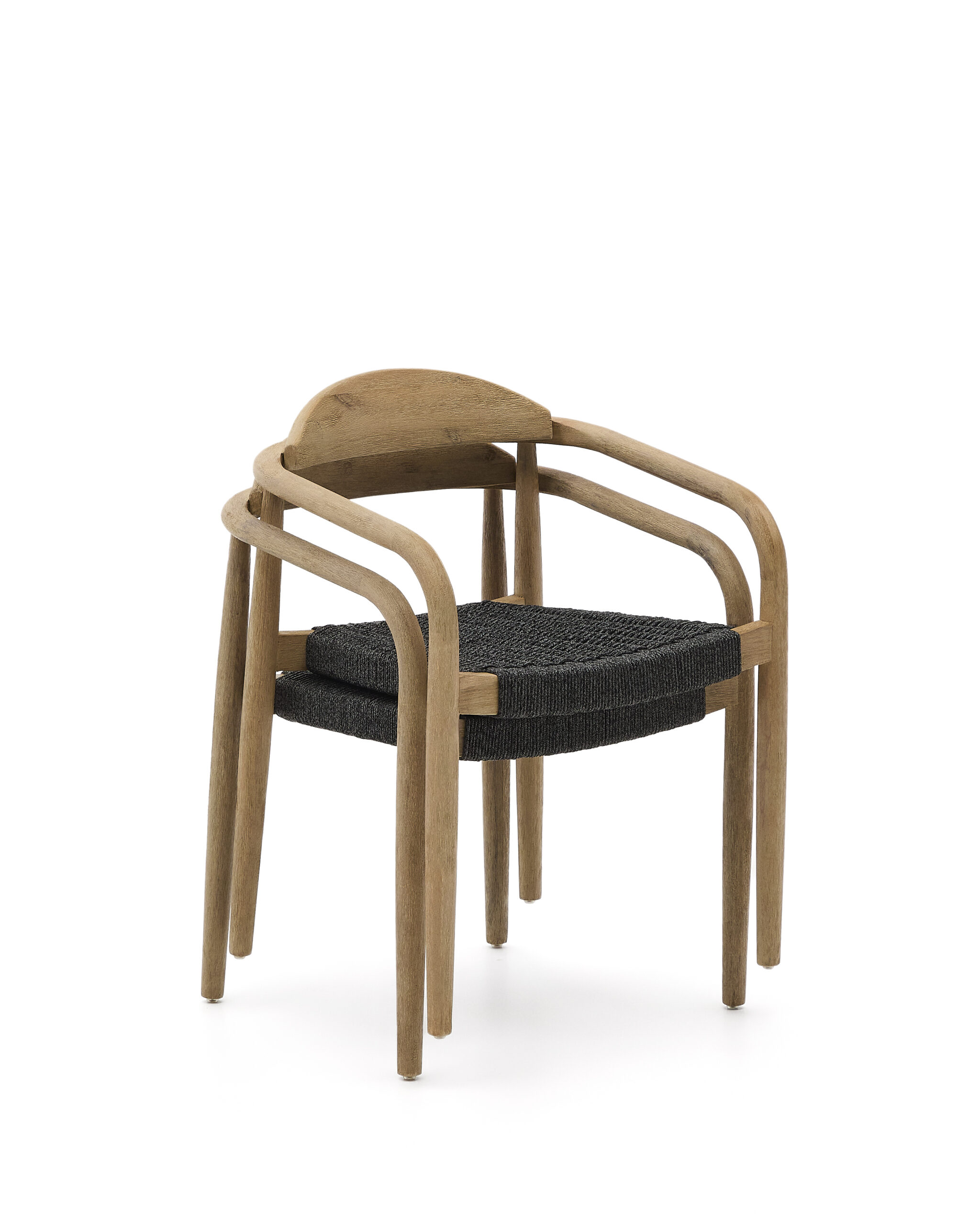 Kave Home Nina stapelbare stoel van massief acaciahout en zwart touw FSC 100% - Afbeelding 13