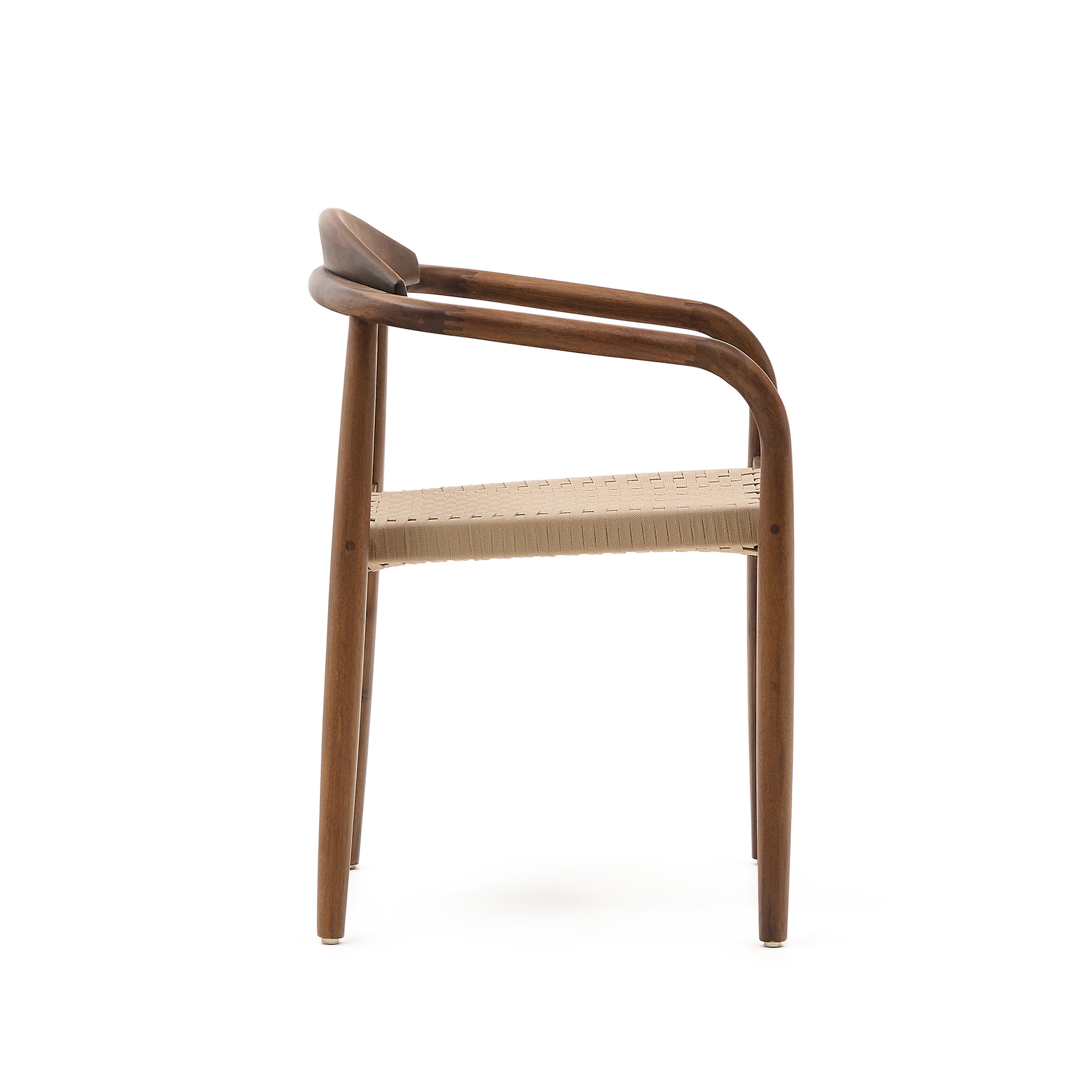 Kave Home Nina stapelbare stoel van massief acaciahout met walnootafwerking en beige touw FSC 100% - Afbeelding 7