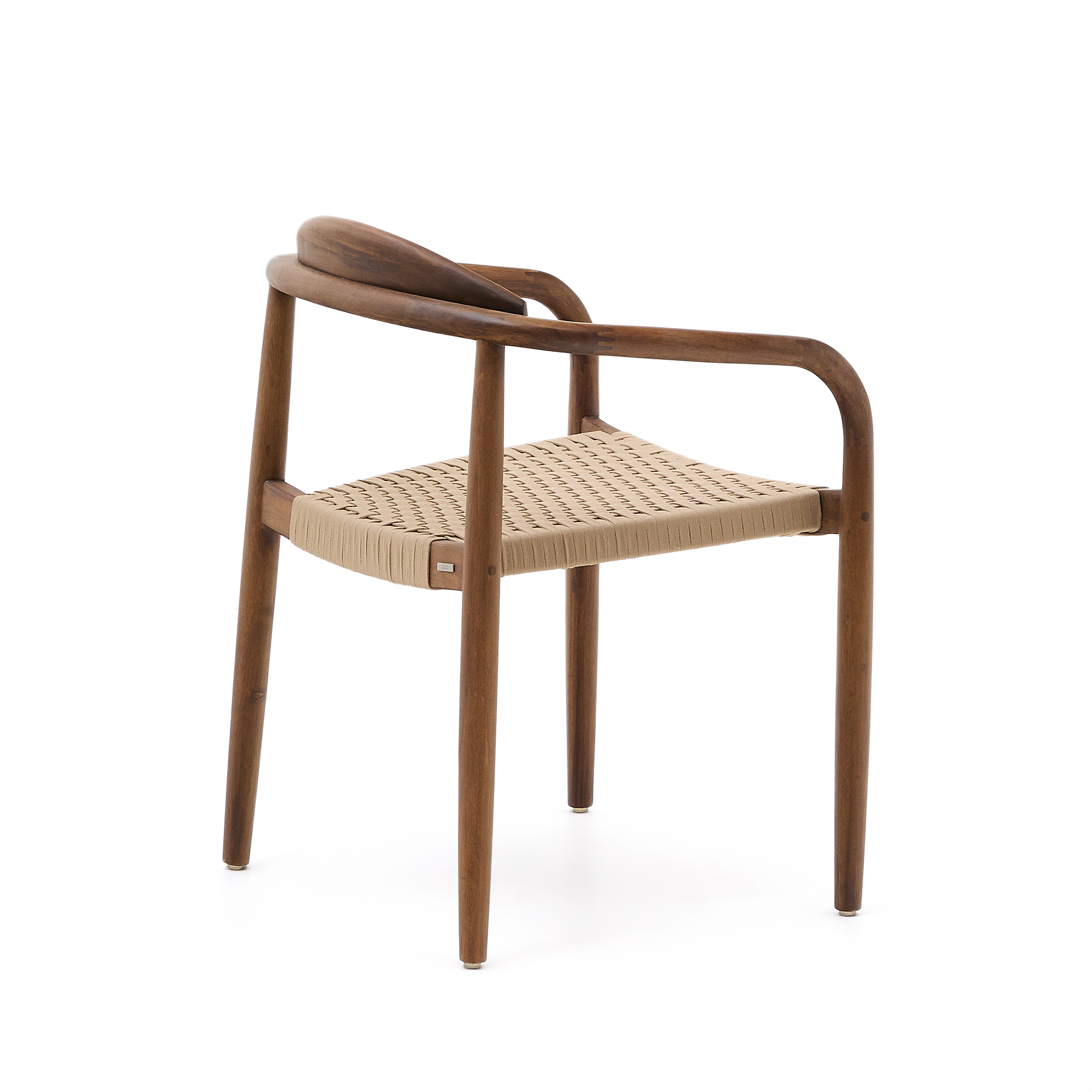 Kave Home Nina stapelbare stoel van massief acaciahout met walnootafwerking en beige touw FSC 100% - Afbeelding 9