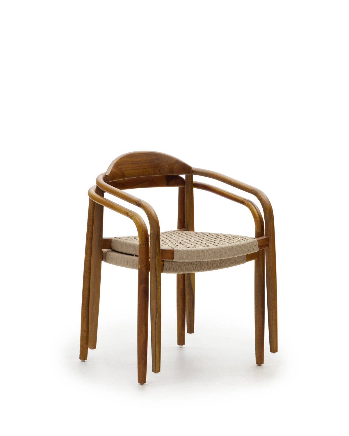 Kave Home Nina stapelbare stoel van massief acaciahout met walnootafwerking en beige touw FSC 100% - Afbeelding 14