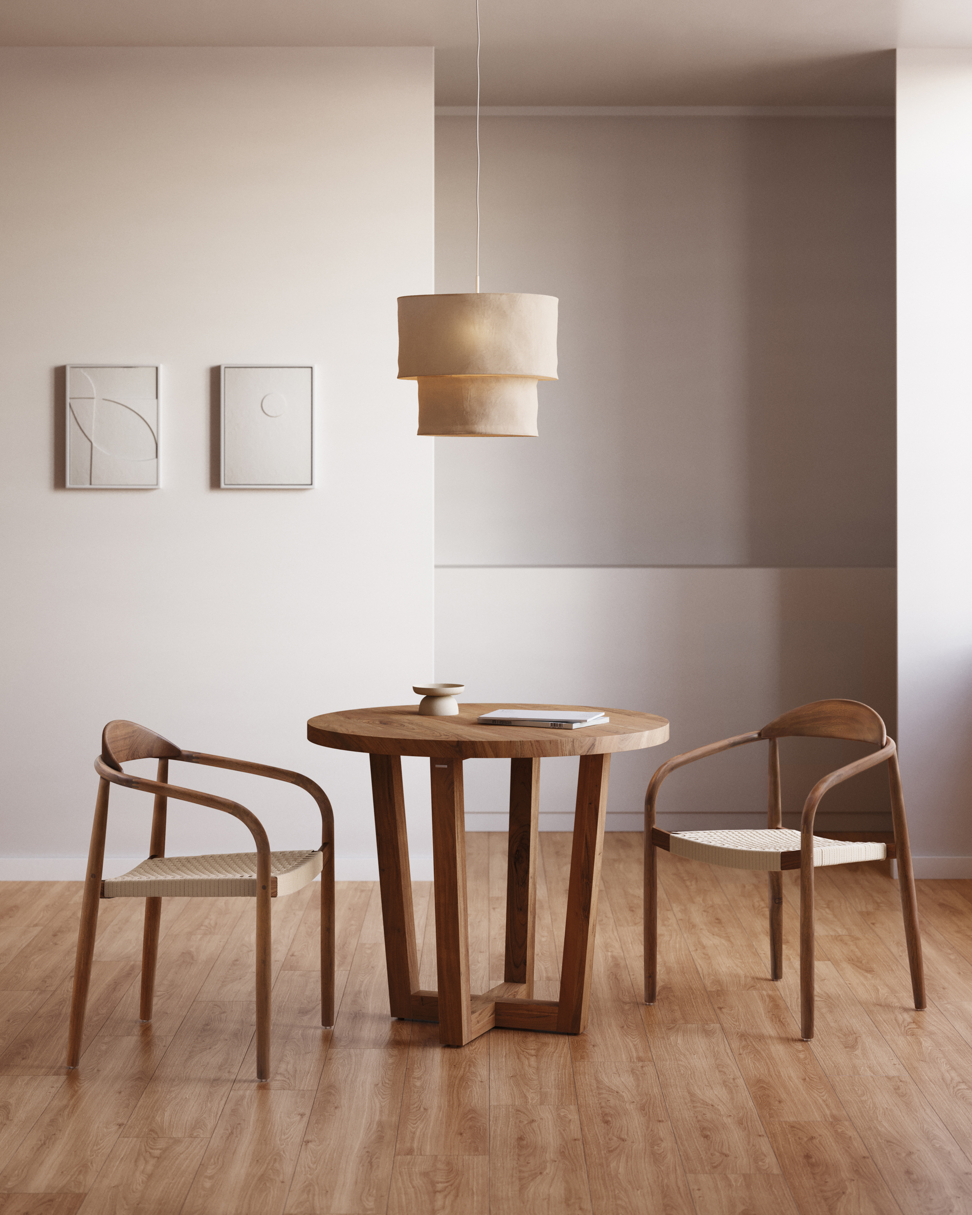 Kave Home Nina stapelbare stoel van massief acaciahout met walnootafwerking en beige touw FSC 100% - Afbeelding 3