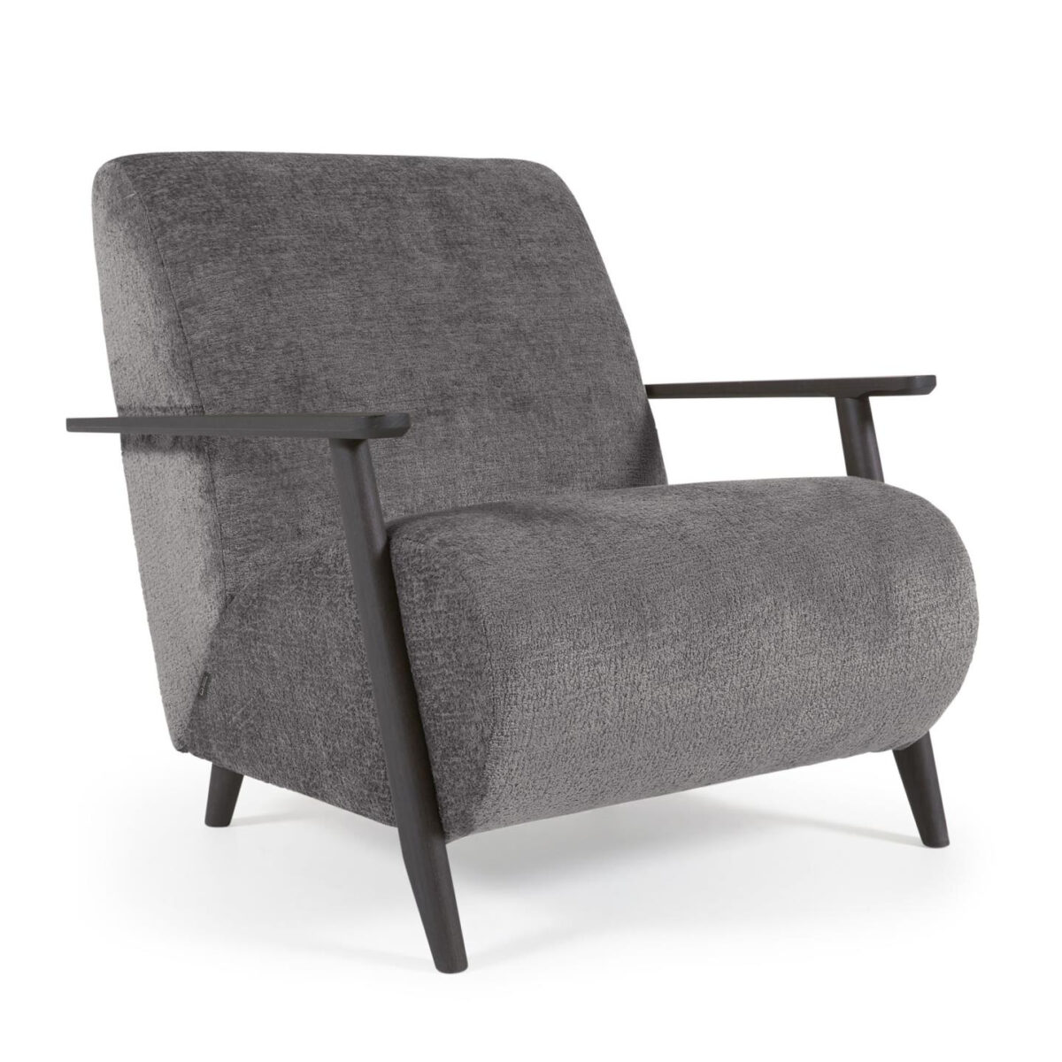 Kave Home Meghan fauteuil in grijze chenille en hout met wengé afwerking - Afbeelding 10