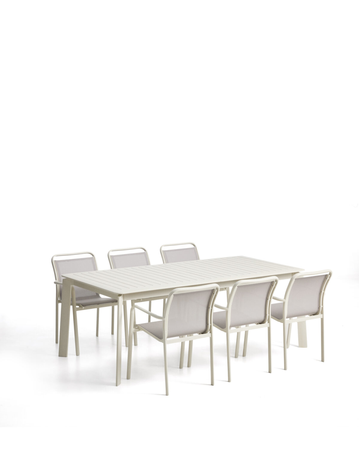 Kave Home Set met Brela uitschuifbare tafel van ecru aluminium en 6 Luri stoelen van ecru aluminium en beige textileen 205(287) x 100 cm - Afbeelding 2