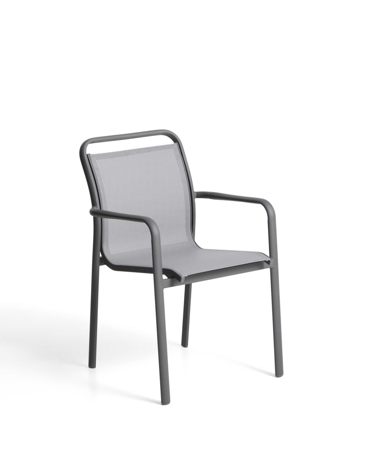 Kave Home Luri stapelbare outdoor stoel van grafietkleurig aluminium en grijs textileen