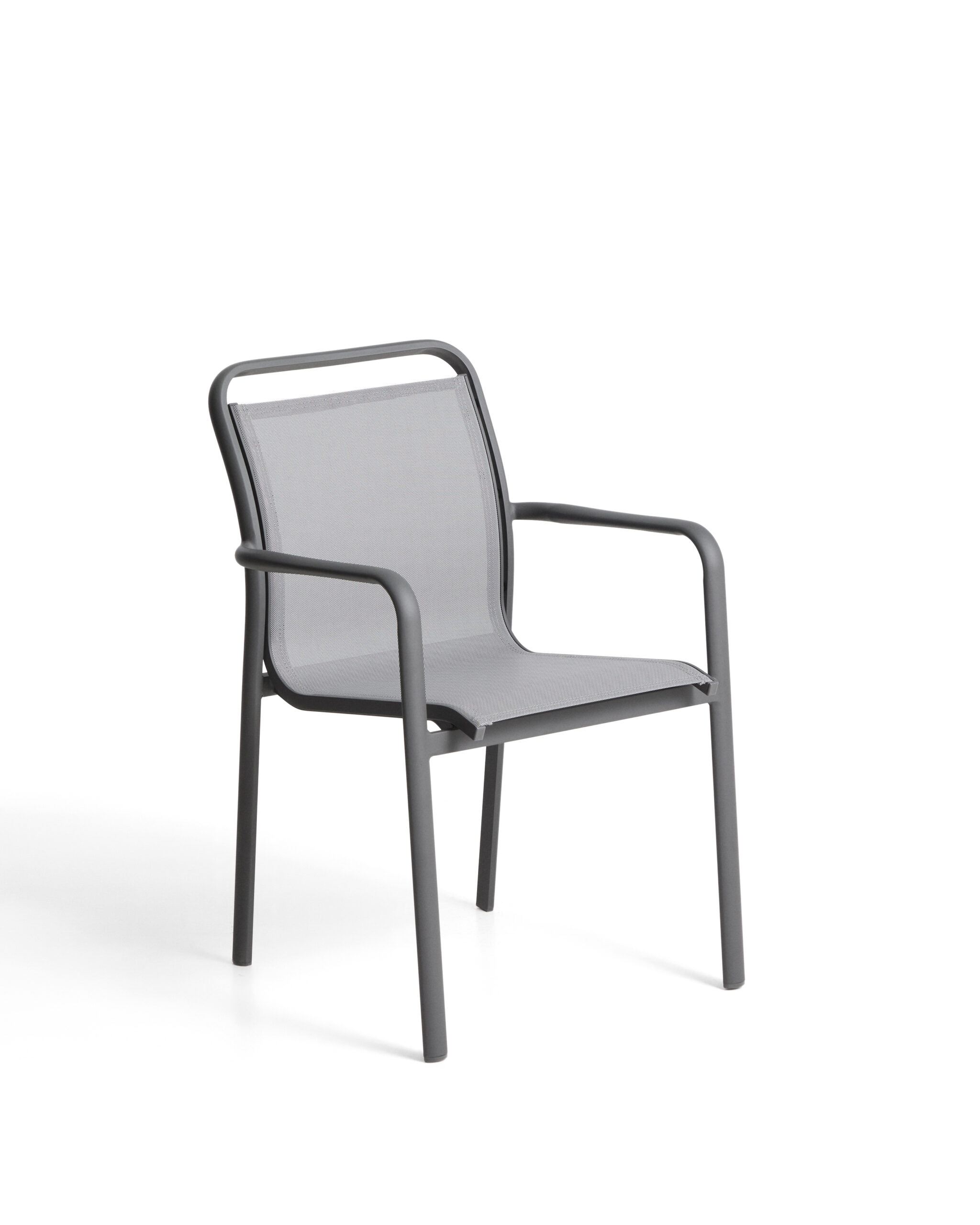 Kave Home Luri stapelbare outdoor stoel van grafietkleurig aluminium en grijs textileen