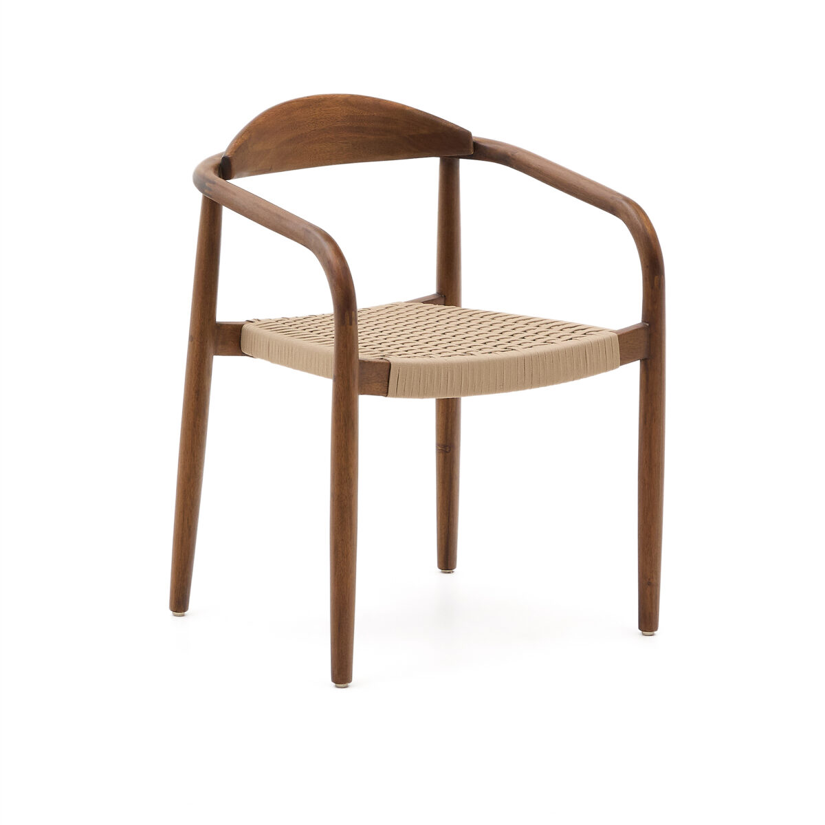 Kave Home Nina stapelbare stoel van massief acaciahout met walnootafwerking en beige touw FSC 100%