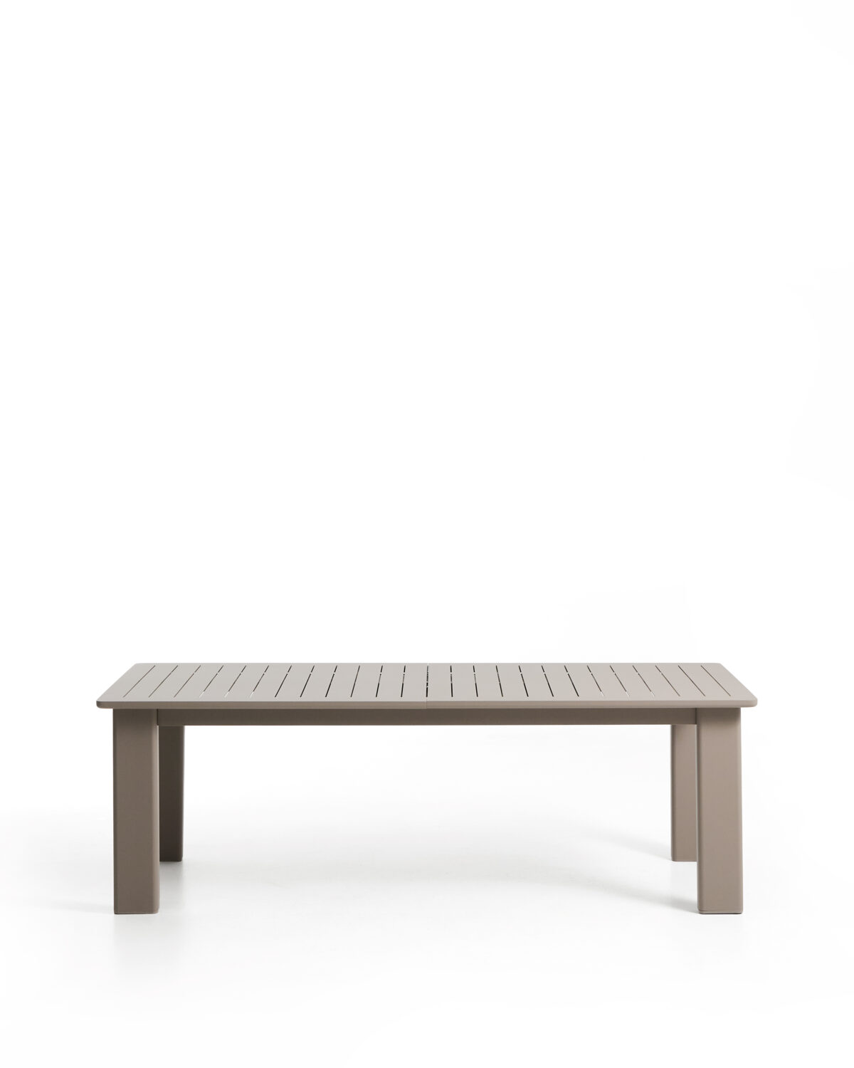 Kave Home Livorno uitschuifbare tafel van taupekleurig aluminium 233(350) x 100 cm